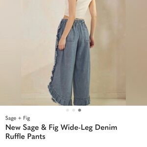 Women's Blue Wide-Leg Ruffle Jeans